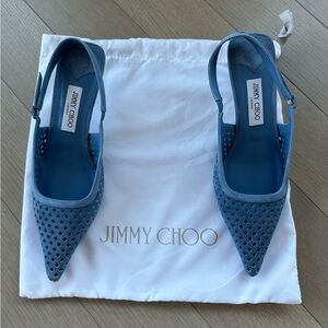 Jimmy Choo Amel 50 Denim Suede Sling Back Pumps